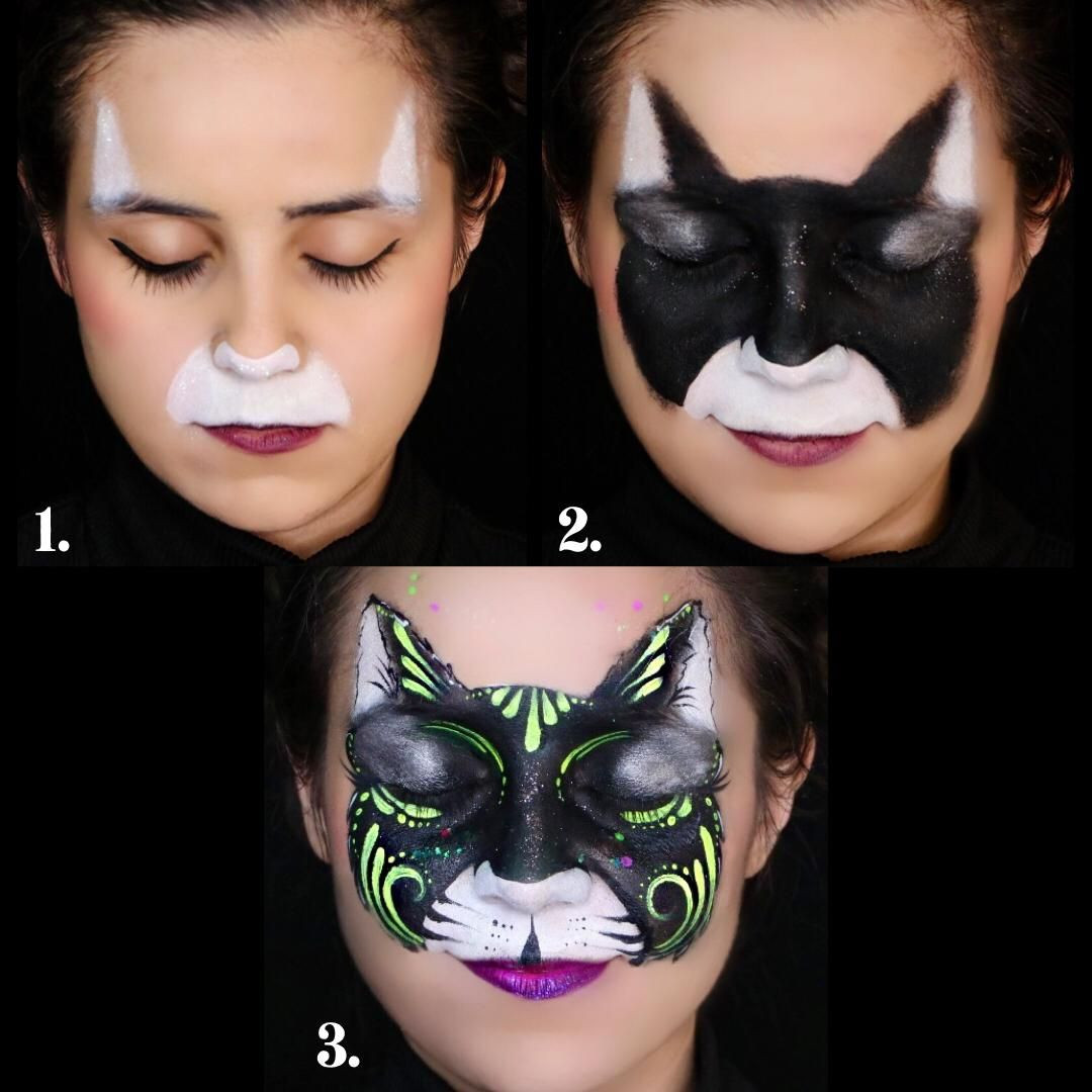 Black Cat Face Painting Awesome Black Cat Step by Step Face Paint