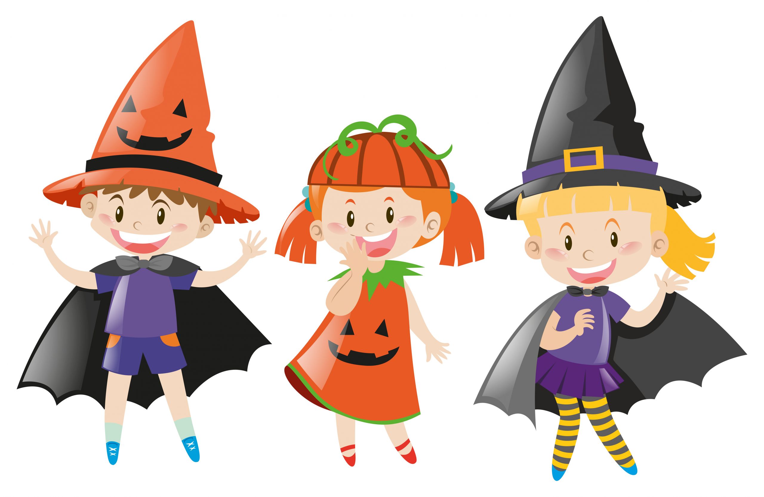 Cartoon Halloween Costumes Beautiful Three Kids In Halloween Costume Vector Art at Vecteezy