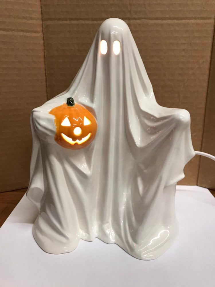 Ceramic Light Up Ghost Luxury Ceramic White Ghost with Pumpkin Lights Up Halloween Decor New