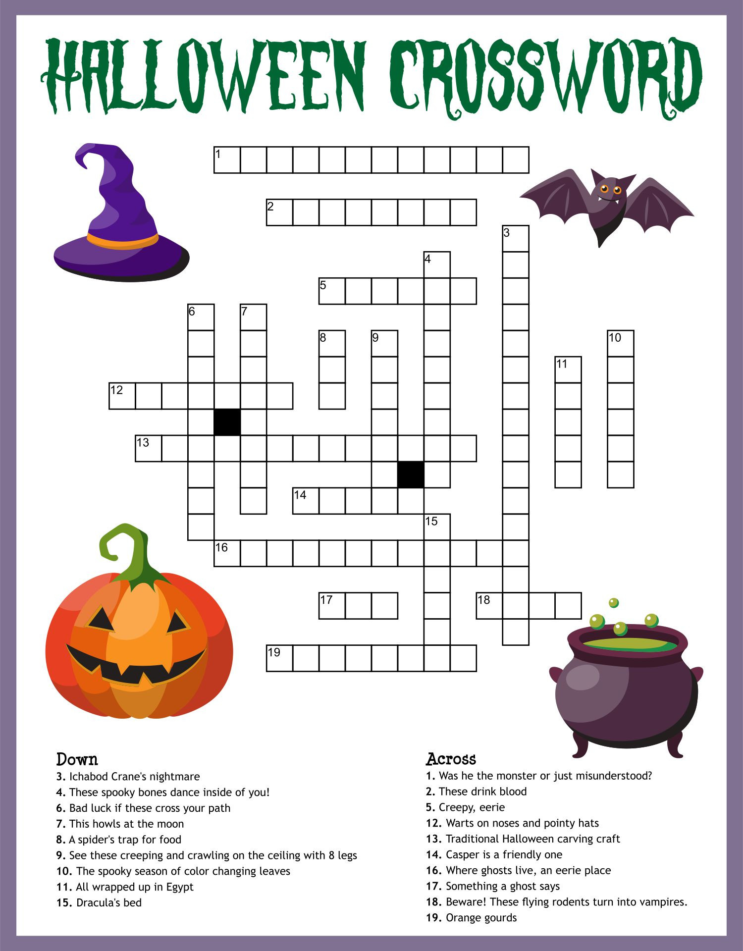 Crossword Puzzle Halloween Unique Halloween Crossword Puzzle 15 Free Pdf Printables