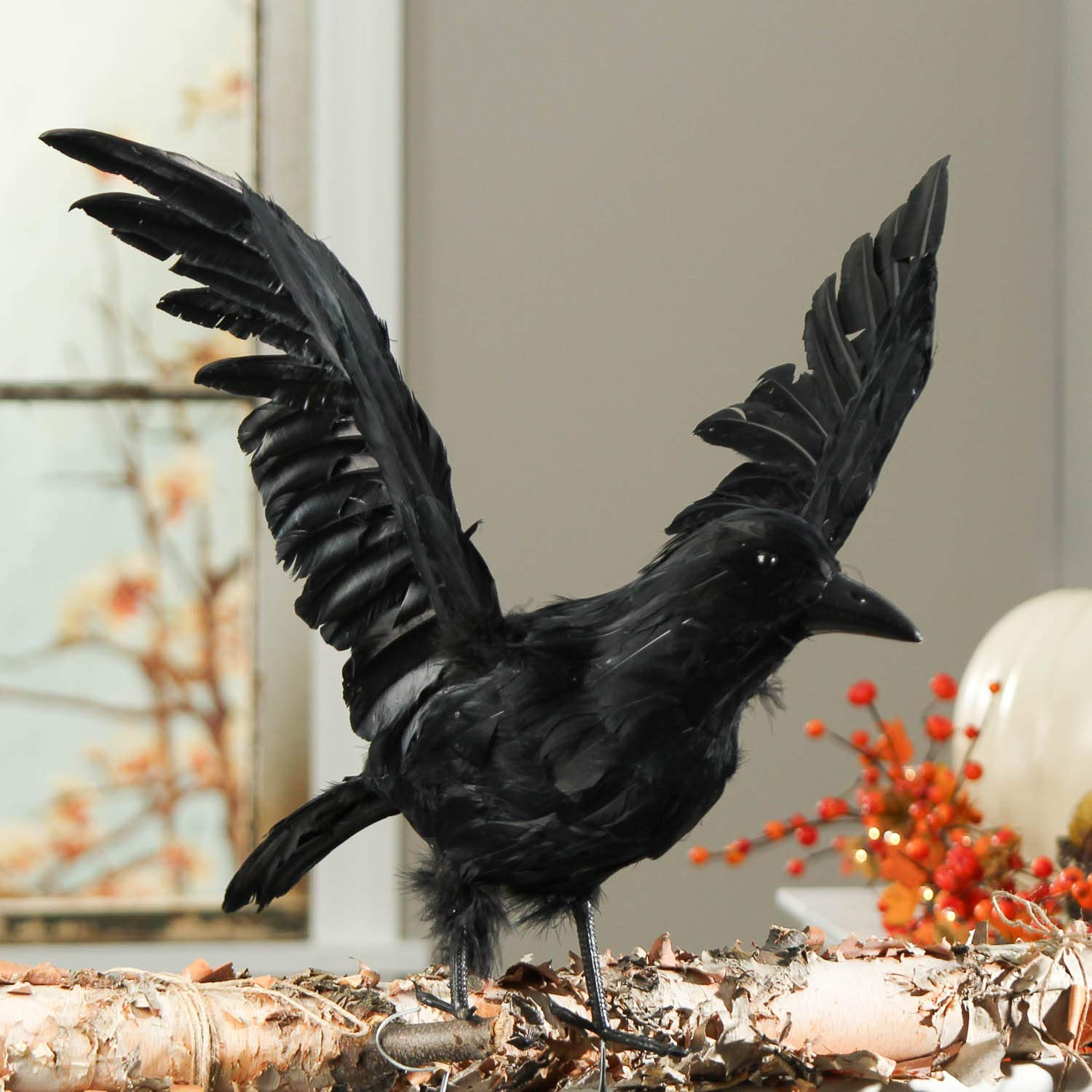 Crow Halloween Decor Lovely Artificial Life Size Black Feather Flying Crow for Halloween