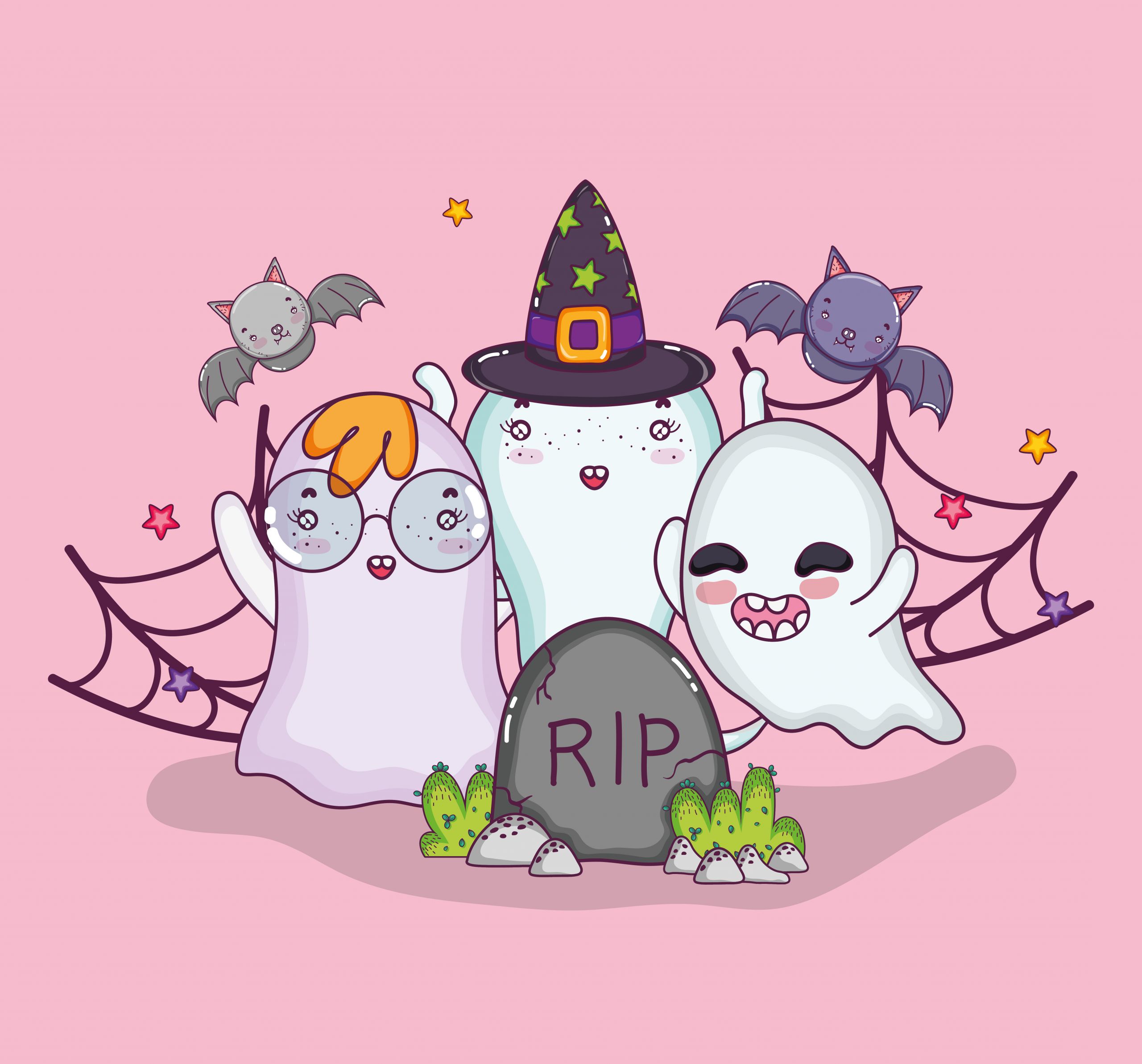 Cute Halloween Art Lovely Cute Ghosts Halloween Cartoons Vector Art at Vecteezy