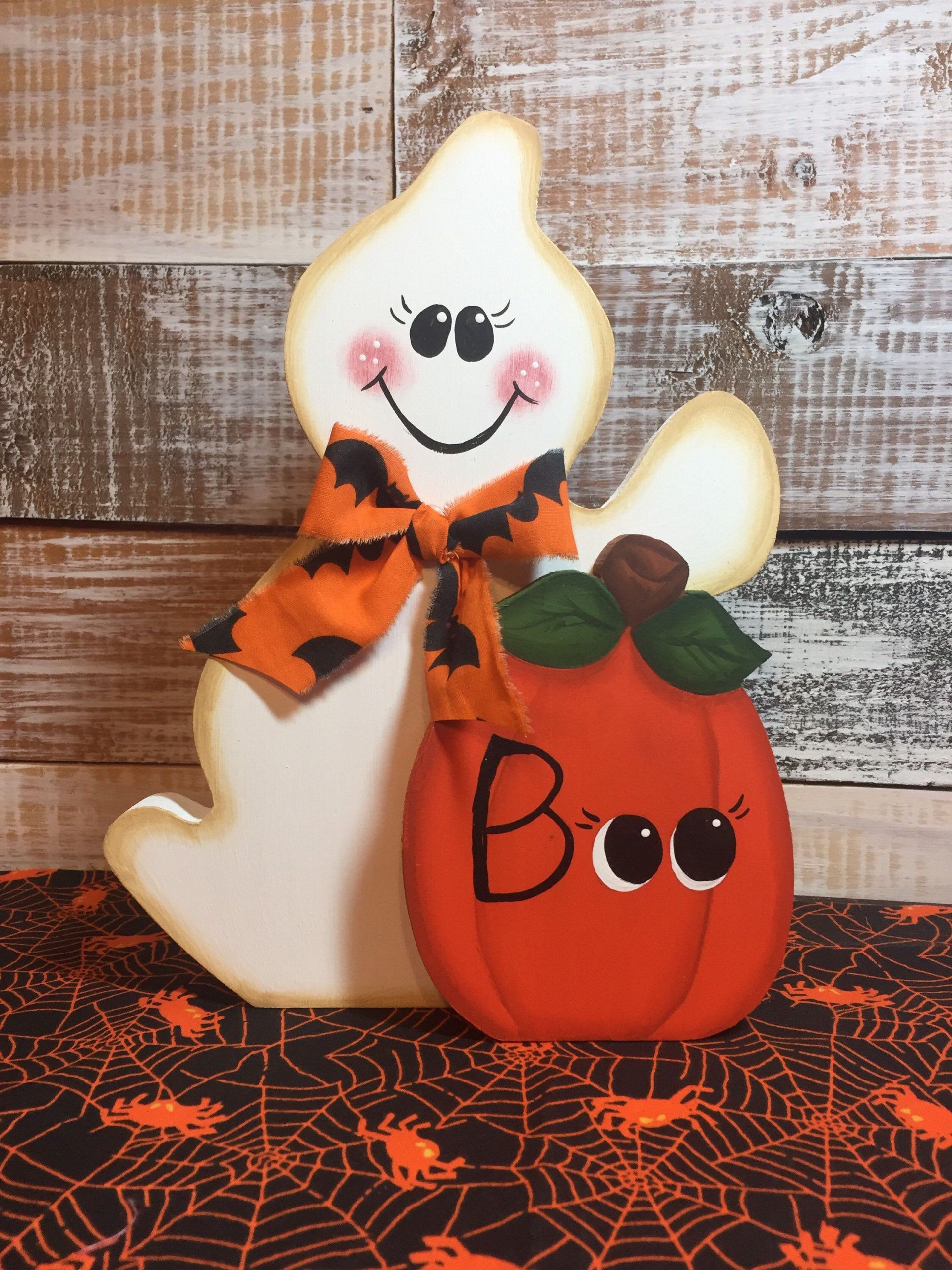 Cute Halloween Decorations Elegant Halloween Decor Boo Cute Wood Ghost with Pumpkin Fun Etsy