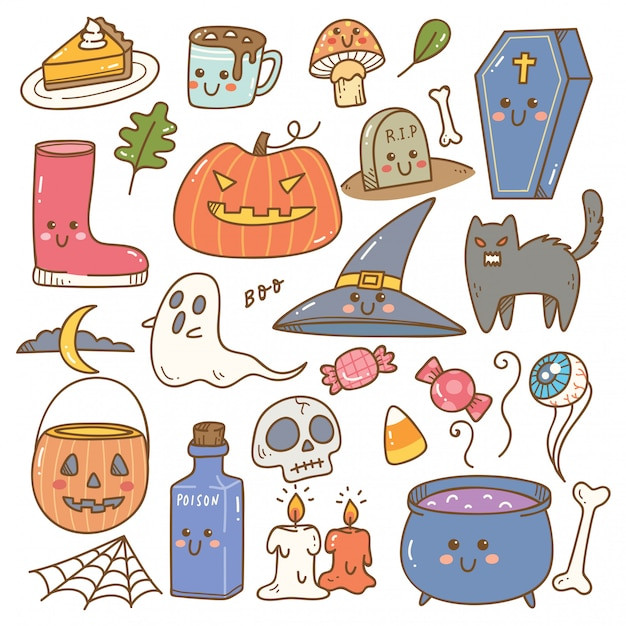 Cute Halloween Doodle Elegant Premium Vector