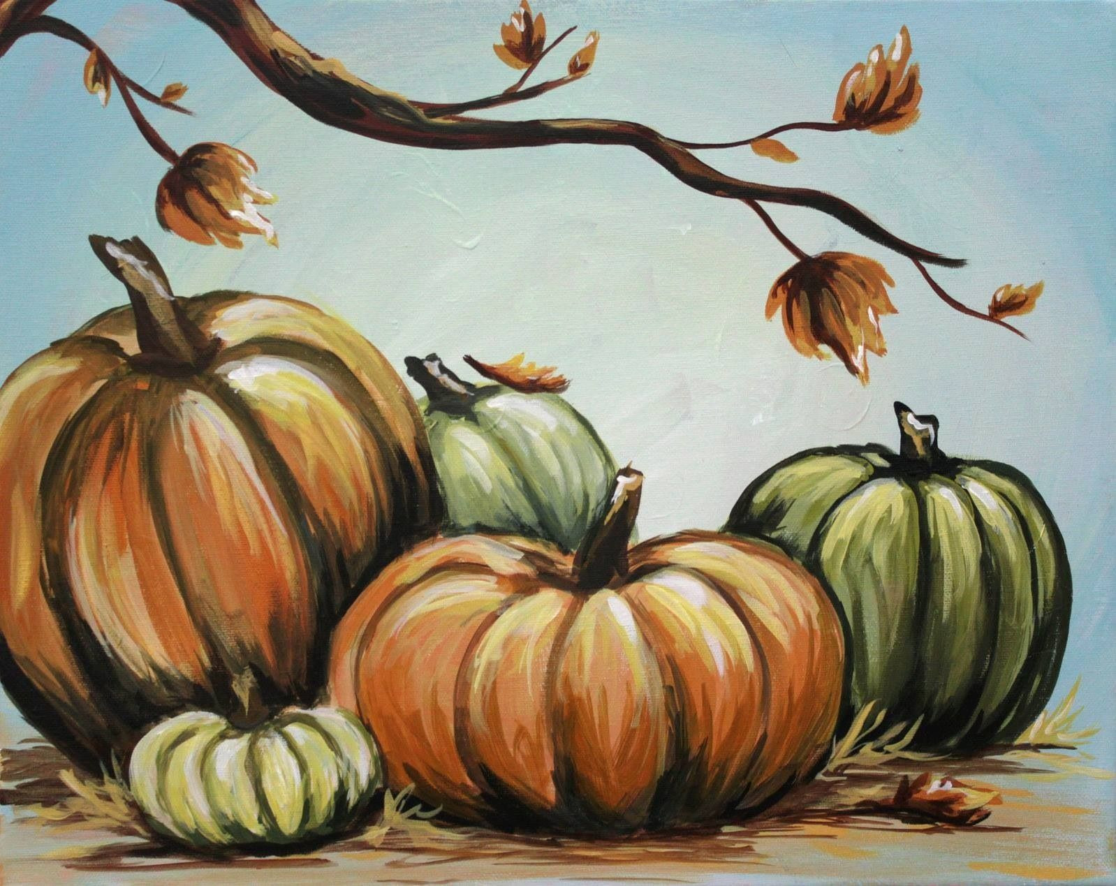 Fall Pumpkin Painting Fresh Pumpkins and Trees Canvas Three Hour Paintings