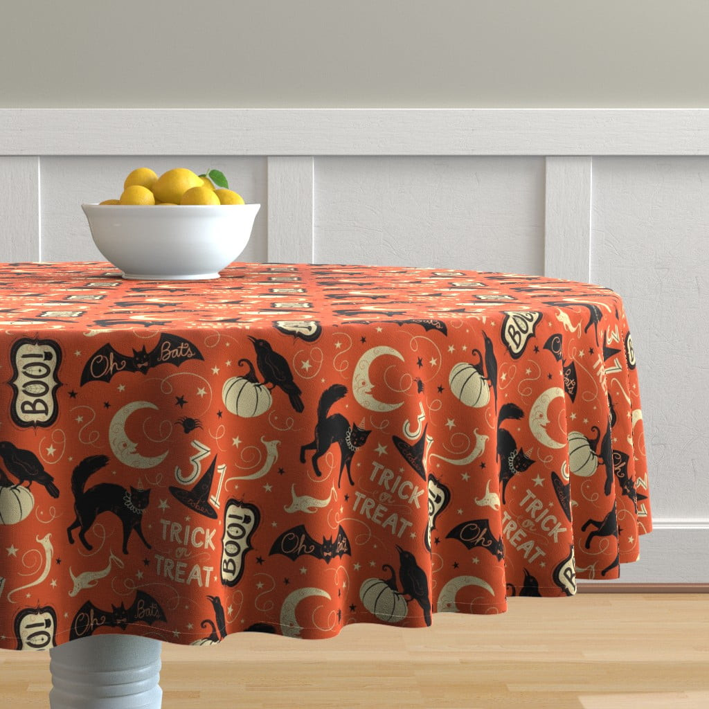 Halloween Cloth Tablecloth Fresh Round Tablecloth Retro Halloween Kitsch Vintage Crow Trick Cotton