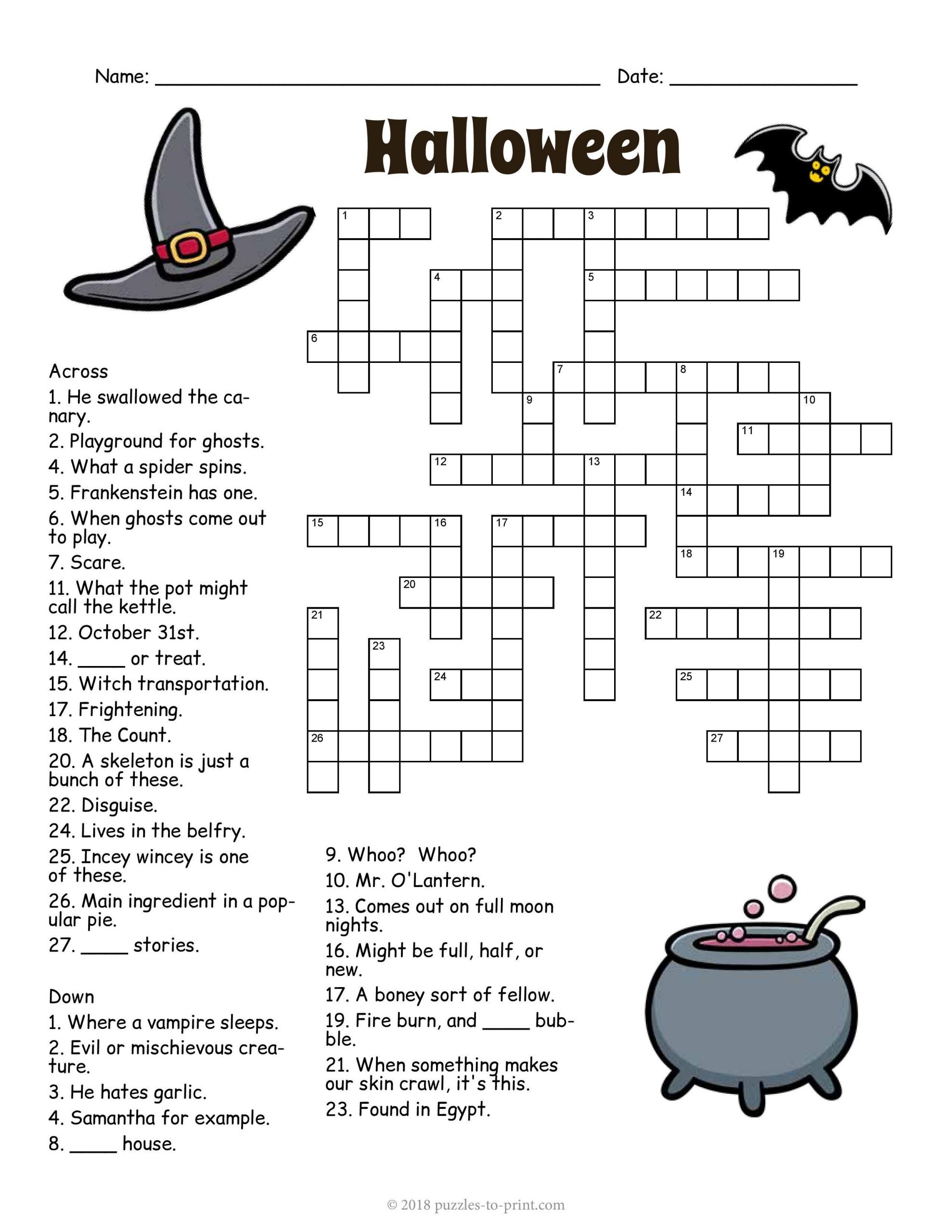 Halloween Crossword Answers Lovely Free Printable Halloween Crossword Puzzles