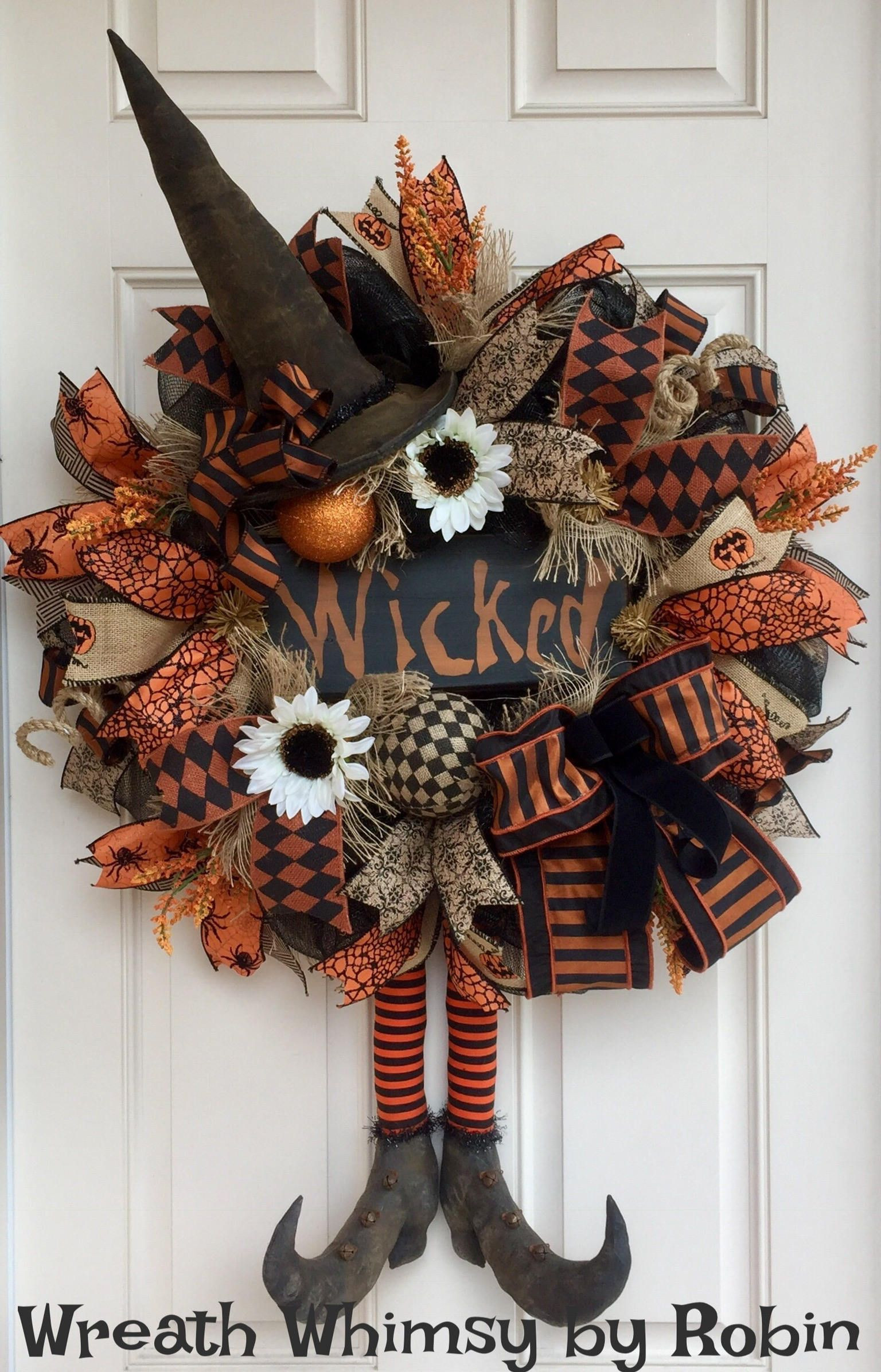 Halloween Door Wreath Beautiful Halloween Burlap &amp; Mesh Rustic Witch Wreath with Primitive Boots and