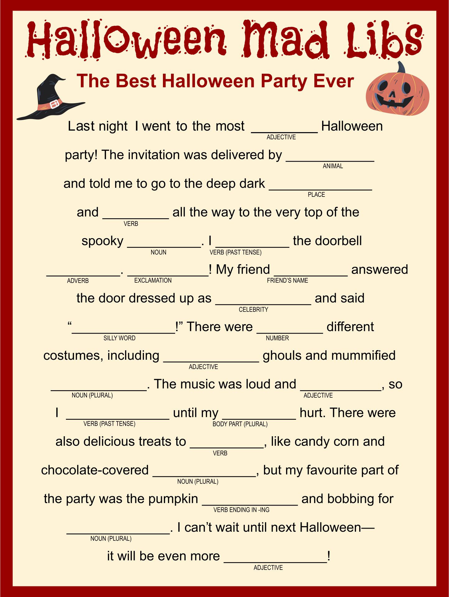 Halloween Mad Libs Inspirational Halloween Mad Libs Story 15 Free Pdf Printables