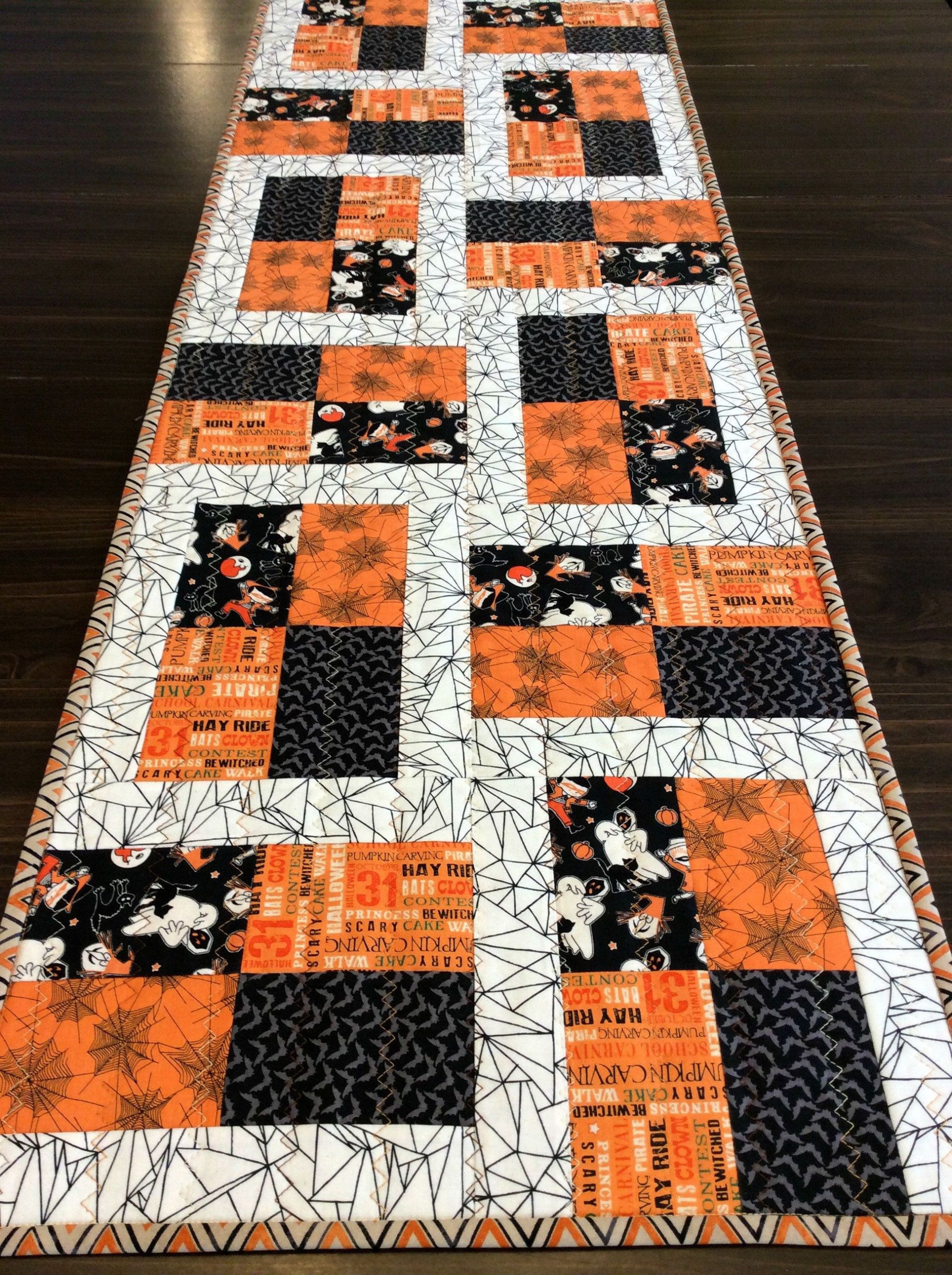 Halloween Runner Table Elegant Quilted Halloween Table Runner Trick or Treat Fabrics Cream orange