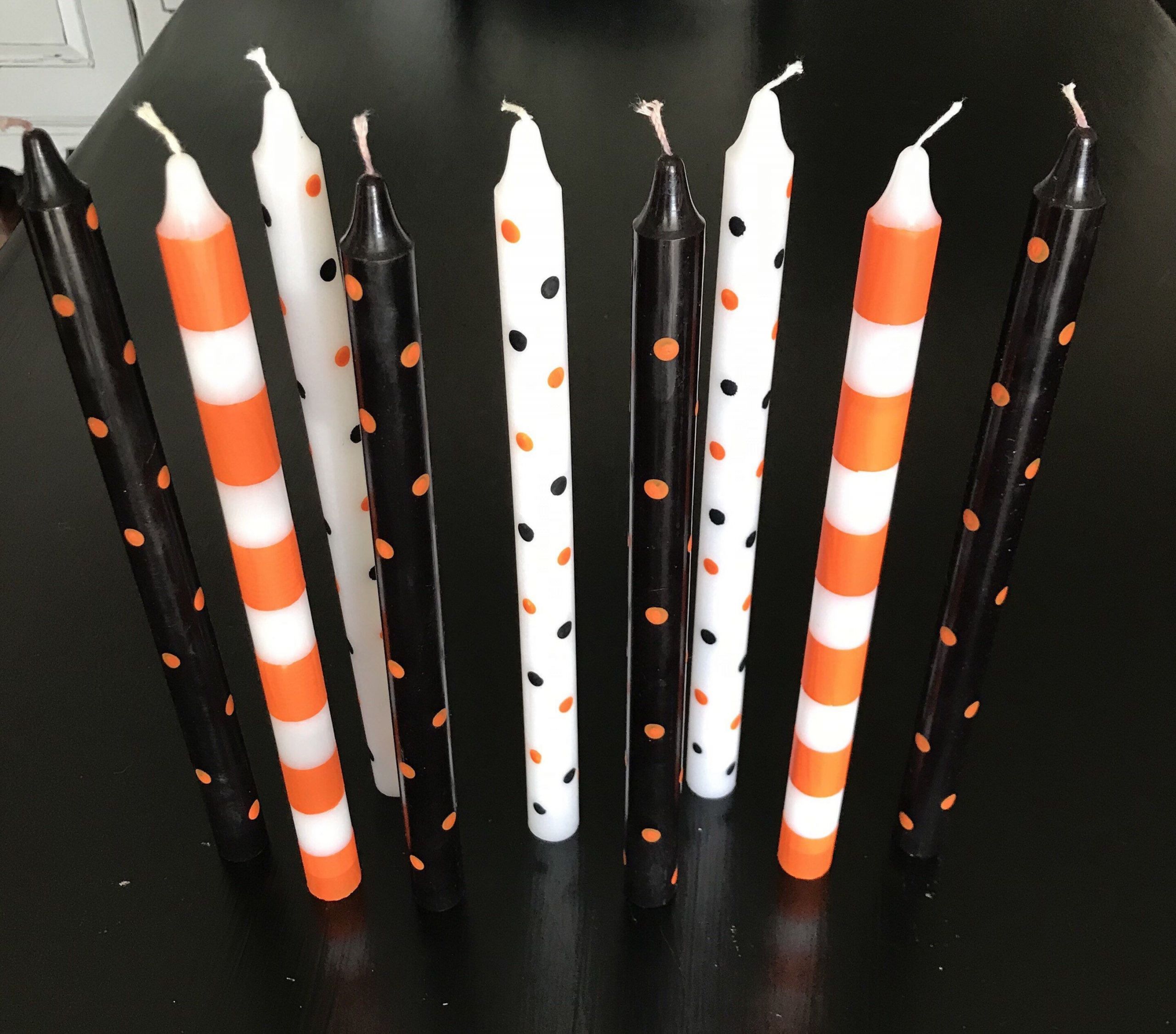 Halloween Taper Candles Lovely Halloween Candles Set Of 2 Tapers In Fun Halloween Polka Dots Etsy