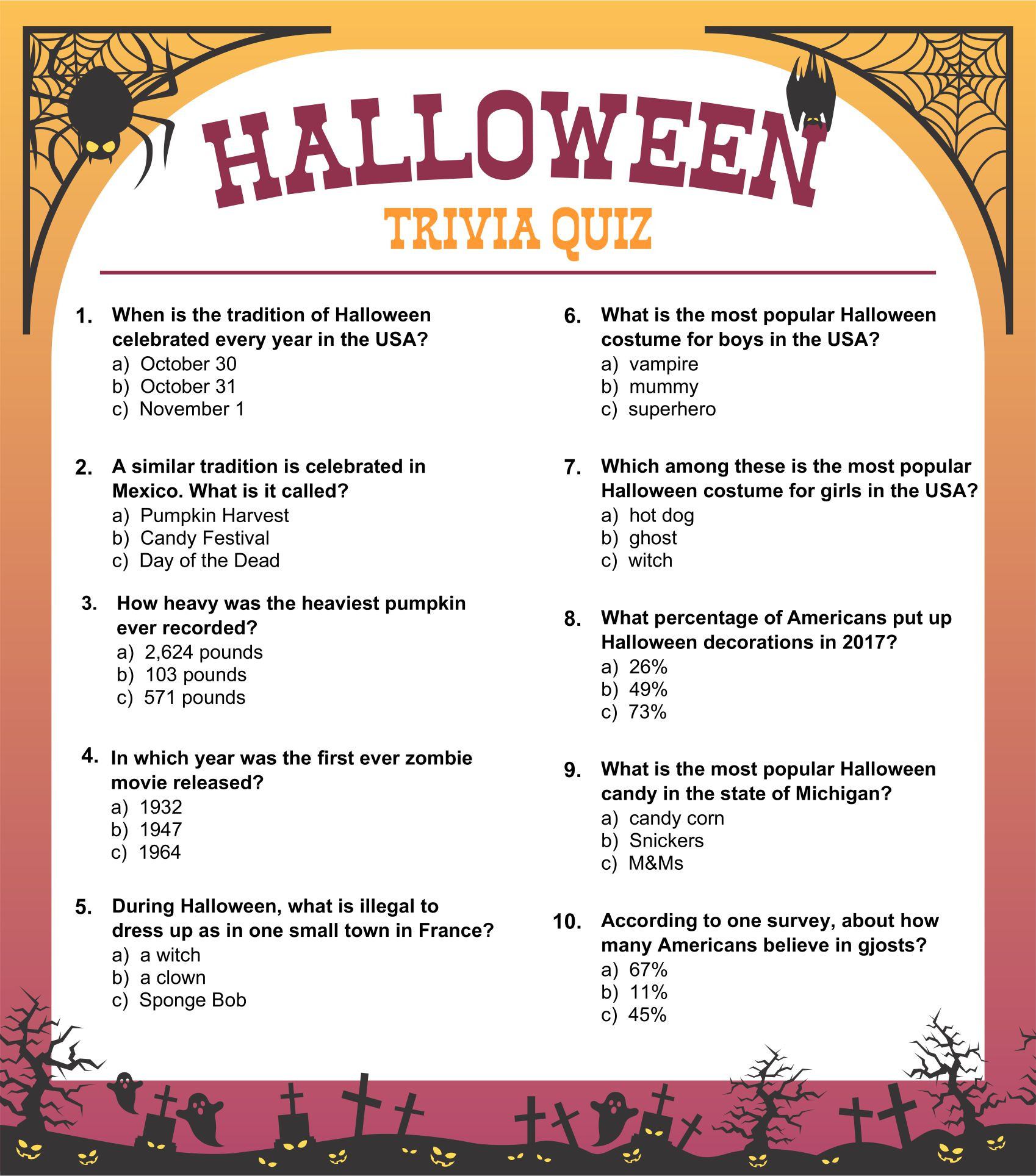 Halloween Trivia Game Elegant Halloween Trivia Quizzes 15 Free Pdf Printables