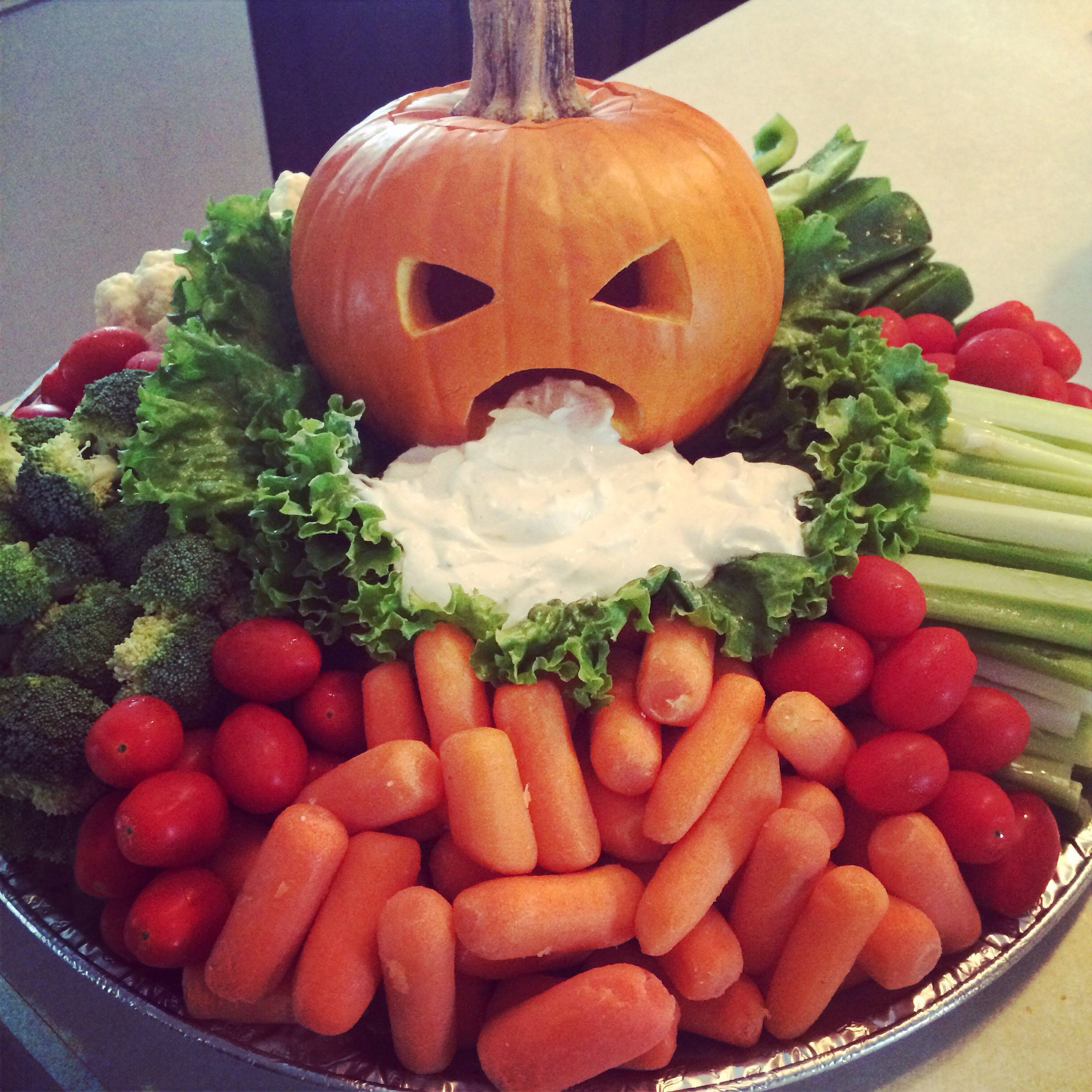 Halloween Vegetable Tray New My Puking Pumpkin Veggie Tray Ready for Our Tailgate tonight