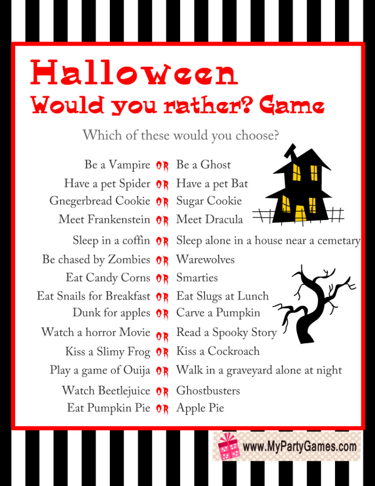 Halloween Would You Rather Awesome Free Printable Halloween Would You Rather Game