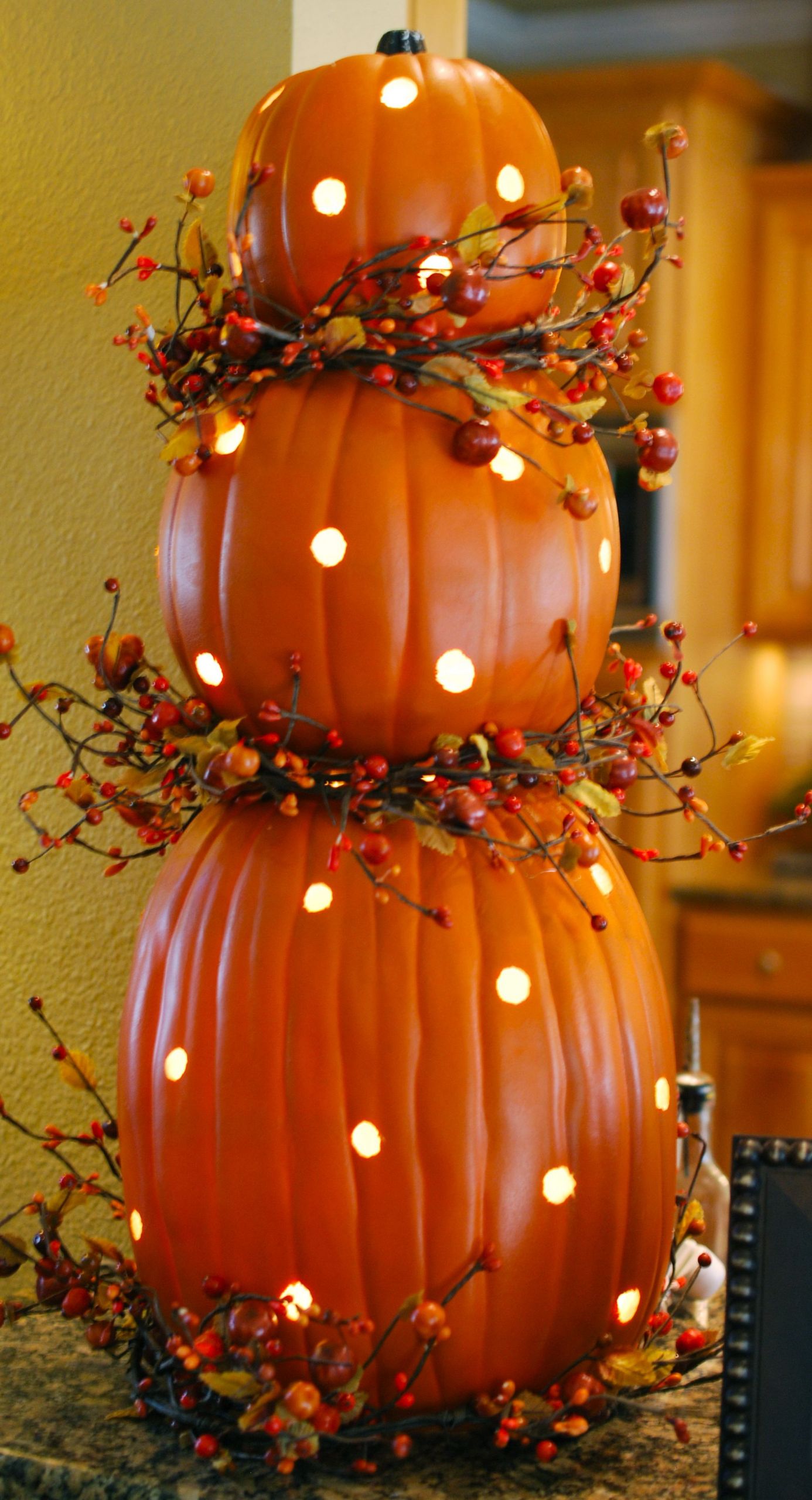 Indoor Pumpkin Decor Elegant Pumpkin topiary with Lights