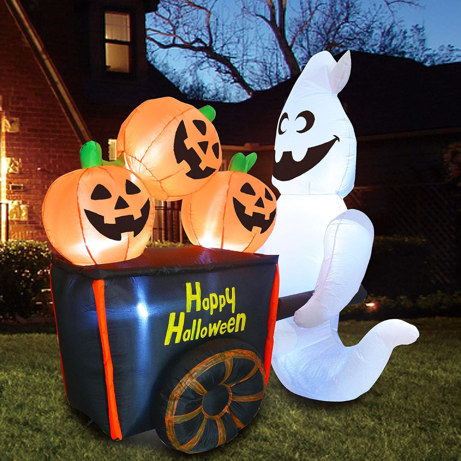 Inflatable Halloween Yard Decorations Fresh Joiedomi Halloween 6 Ft Inflatable Ghost Pushing Pumpkin Cart with