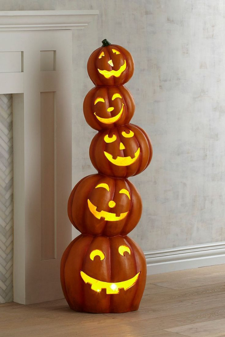 Light Up Pumpkin Stack Elegant Love these Lighted Pumpkins for Indoor Outdoor Halloween Decorations