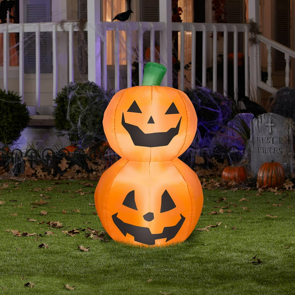 Outdoor Halloween Blowups Elegant 3 5 Tall Pumpkin Duo Stack Halloween Airblown Inflatable Walmart