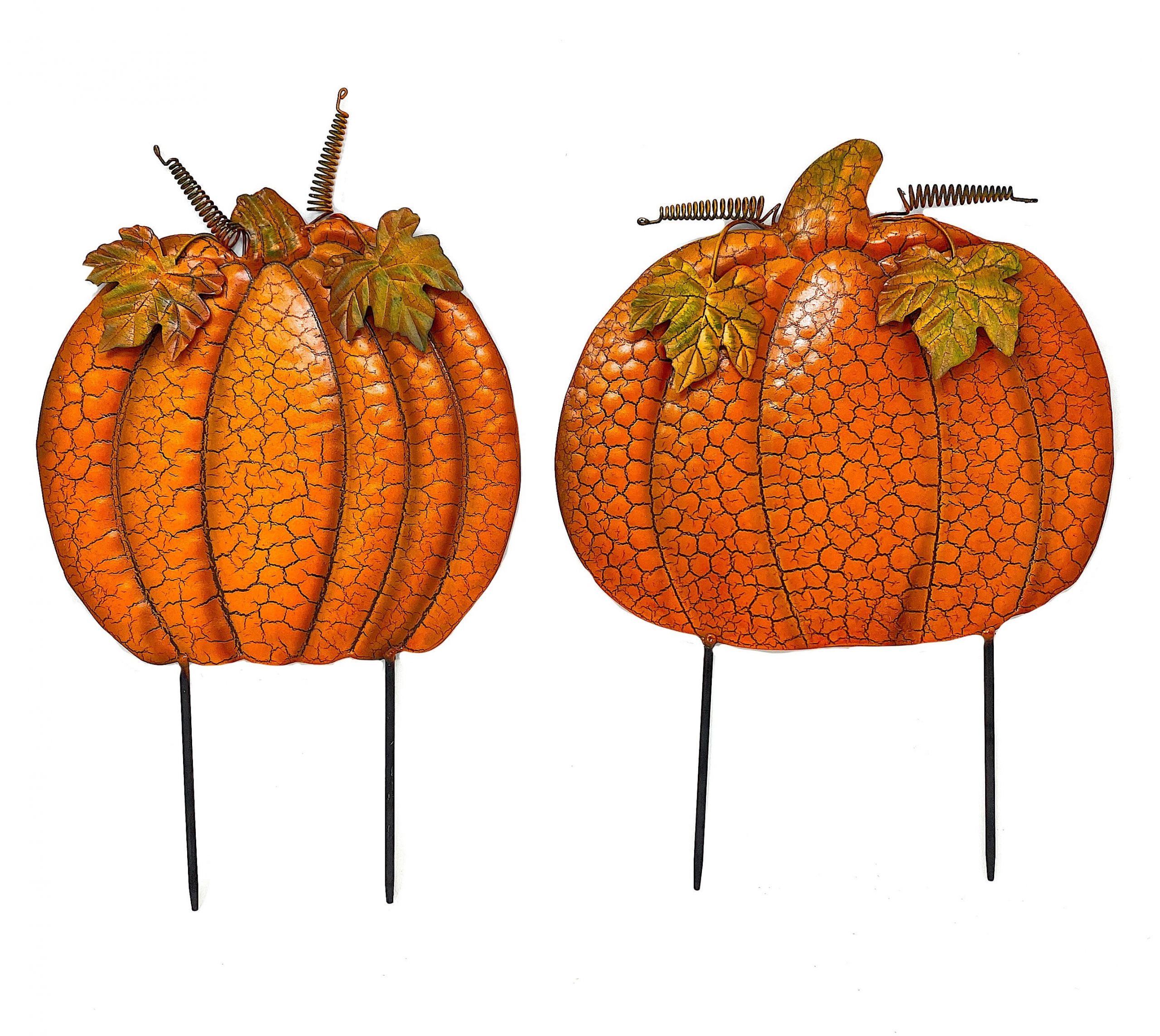 Pumpkin Stakes for Yard Fresh Set Of 2 Pumpkin Garden Stakes Outdoor Metal Decor orange 761 16