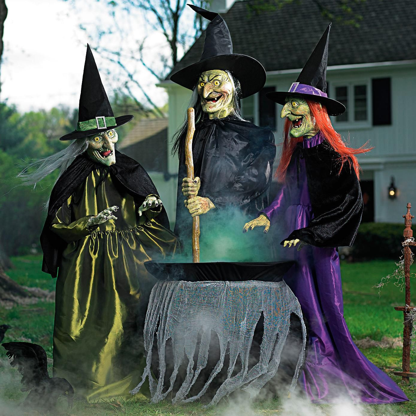 Three Witches Halloween Decoration Elegant Animated Brewing Witch Trio Grandin Road