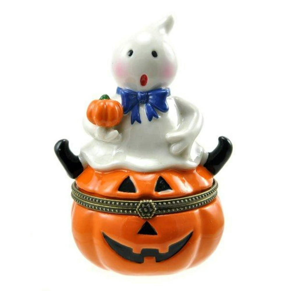 Trinkets for Halloween Best Of Happy Halloween Ghost Sitting On Jack O Lantern Pumpkin Hinged Trinket