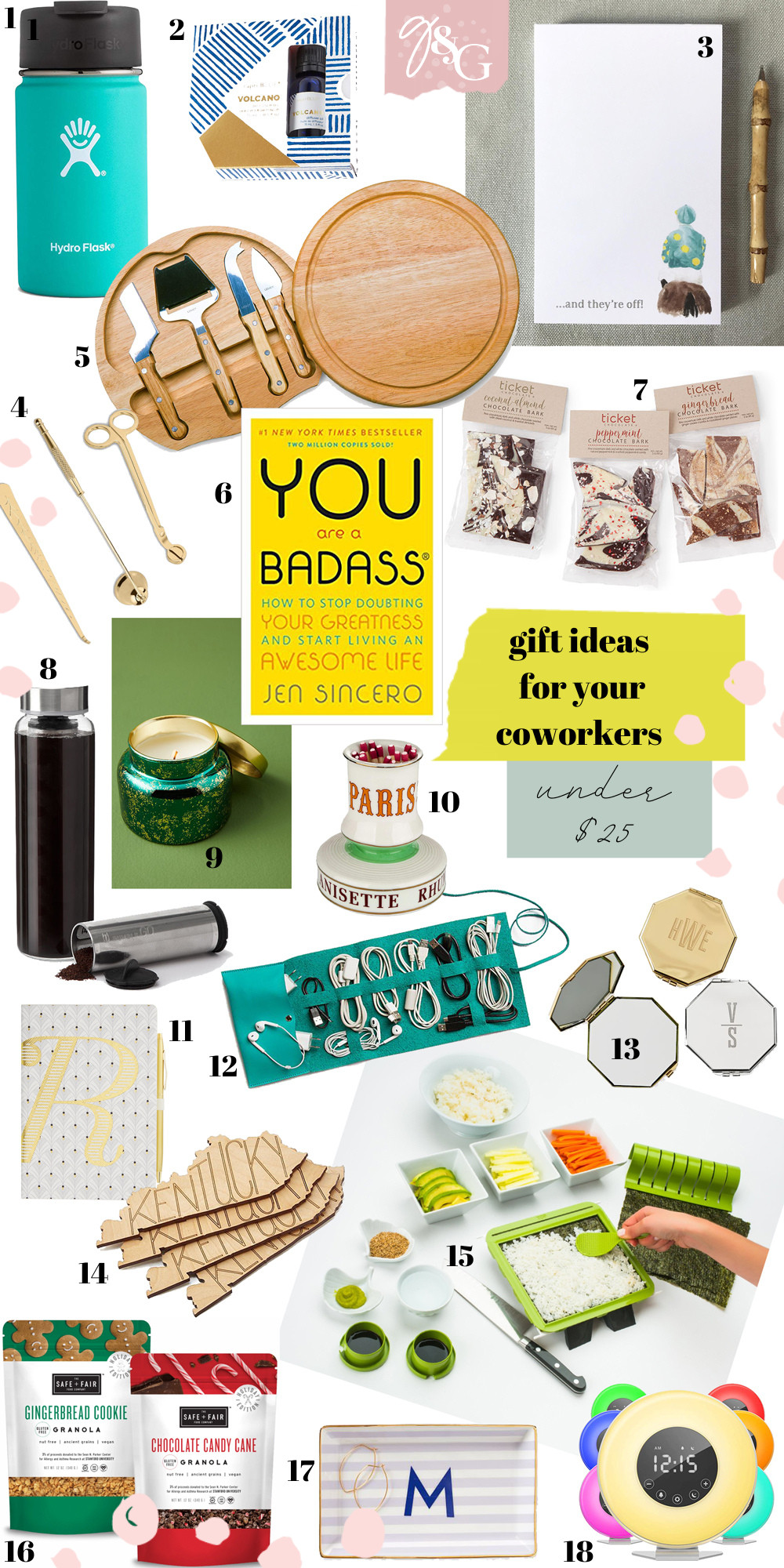 $25 Gifts for Coworkers Lovely Gift Guide Coworker Gift Ideas $25 Glitter &amp; Gingham Affordable