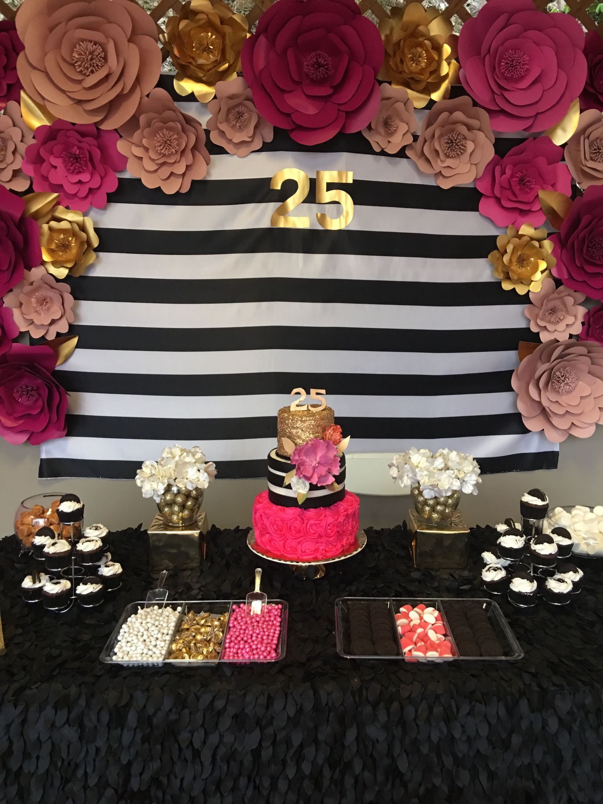 25th Birthday themes for Ladies Lovely 25th Birthday Black Stripe Flowers