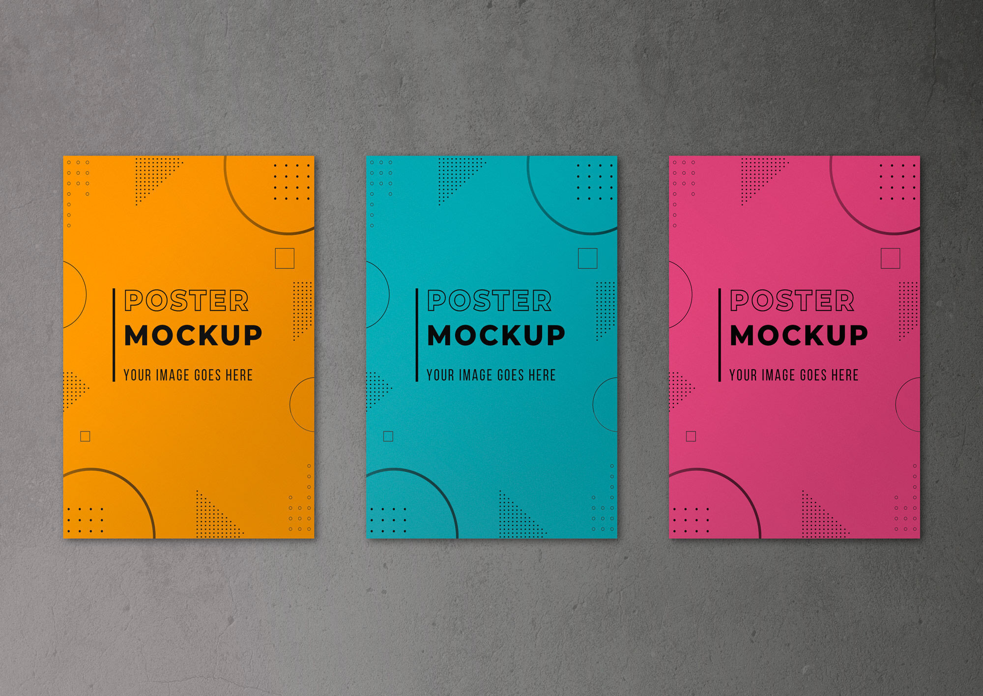 3 Posters Mockup Elegant Front View 3 Posters Next to Each Other On Wall Mockup Free