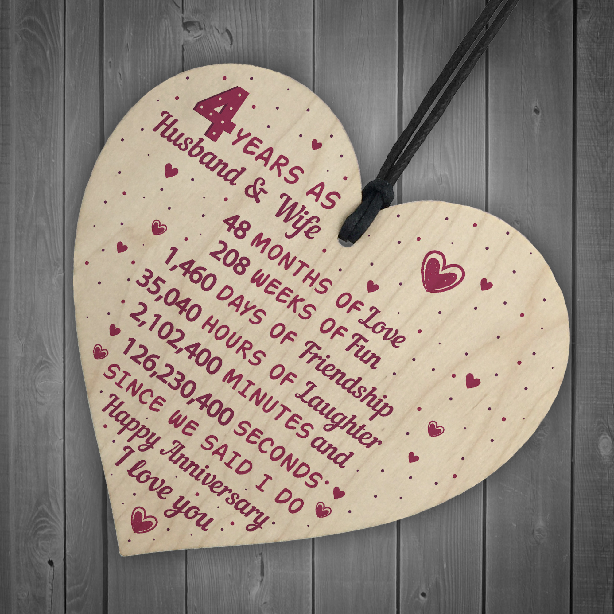 4th Anniversary Gift Inspirational 4th Wedding Anniversary Gift Wooden Heart Linen Fourth Wedding