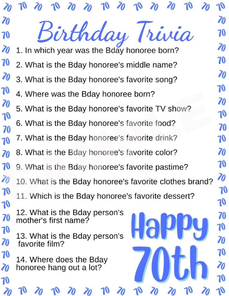 70th Birthday Party Games Beautiful Free Printable 70th Birthday Party Games