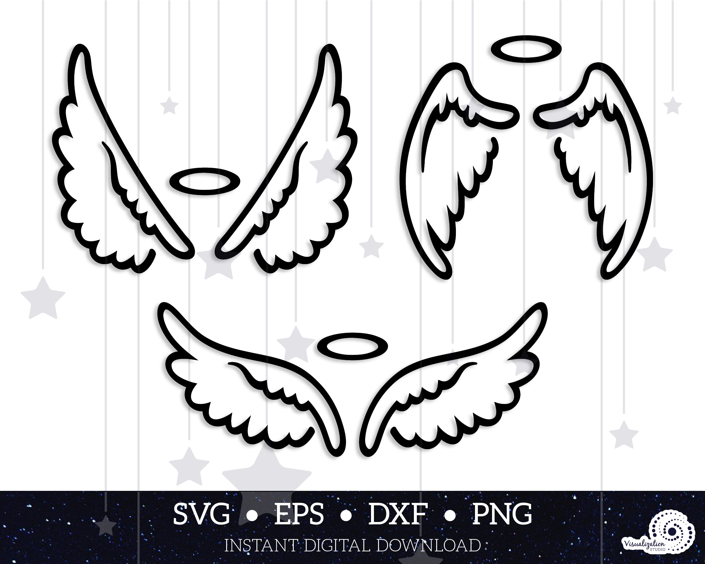 Angel Wing Doodle Unique Doodle Angel Wings Vector Set Instant Digital Download Etsy