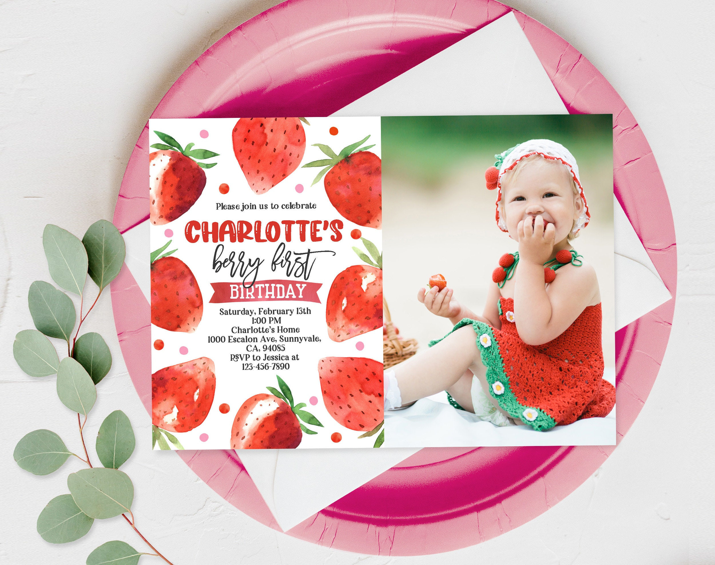 Berry First Birthday Invitation Best Of Berry First Birthday Invitation Strawberry Birthday Etsy