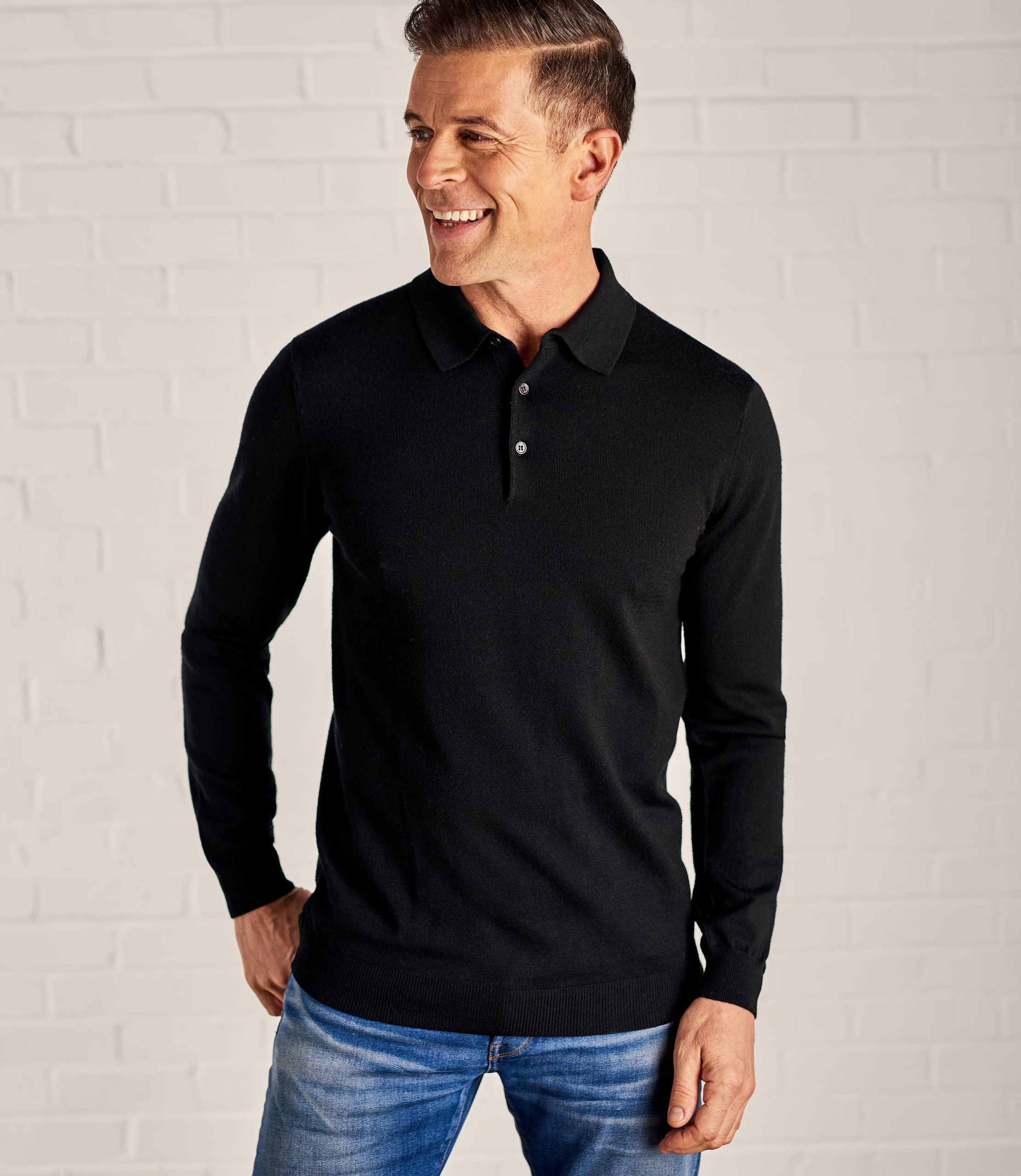 Best Long Sleeve Shirts for Men Best Of Black Mens Luxurious Merino Long Sleeve Polo Shirt