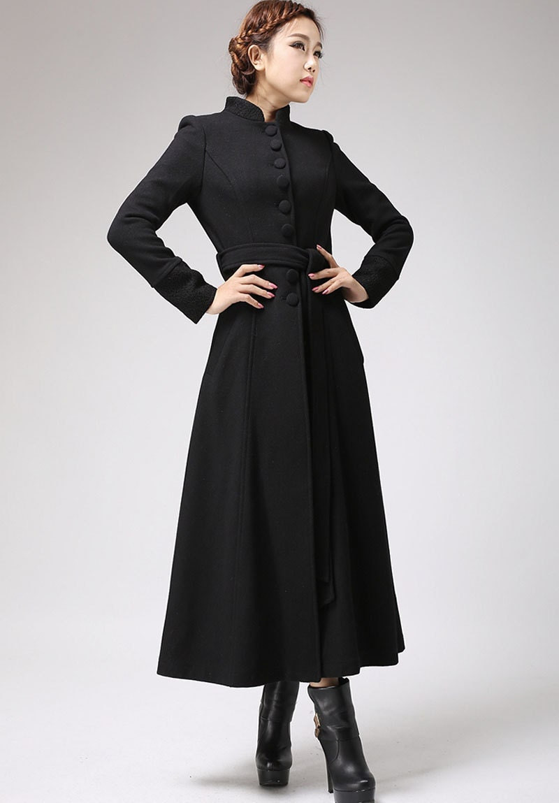 Black Coat Dress Unique Long Black Dress Coat with Mandarin Collar Single Breasted