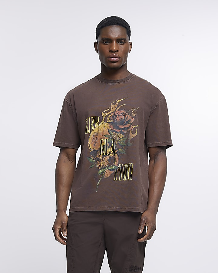 Brown Graphic Shirt Luxury Brown Oversized Fit Graphic T Shirt