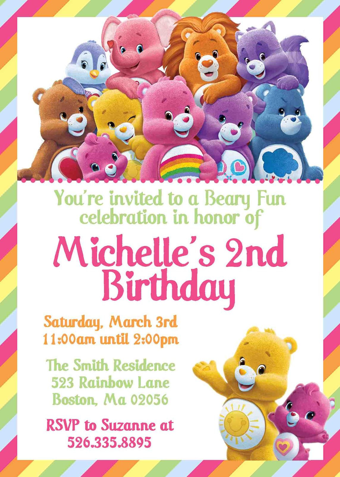 Care Bear Invitations Luxury Care Bears themed Birthday Invitation Personalized Rainbow Care Bears