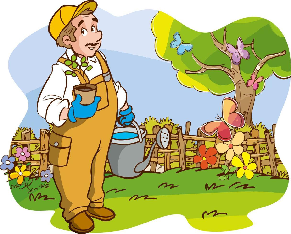 Cartoon Gardener Images Fresh Gardener Planting Flowers In the Garden Cartoon Vector Illustration