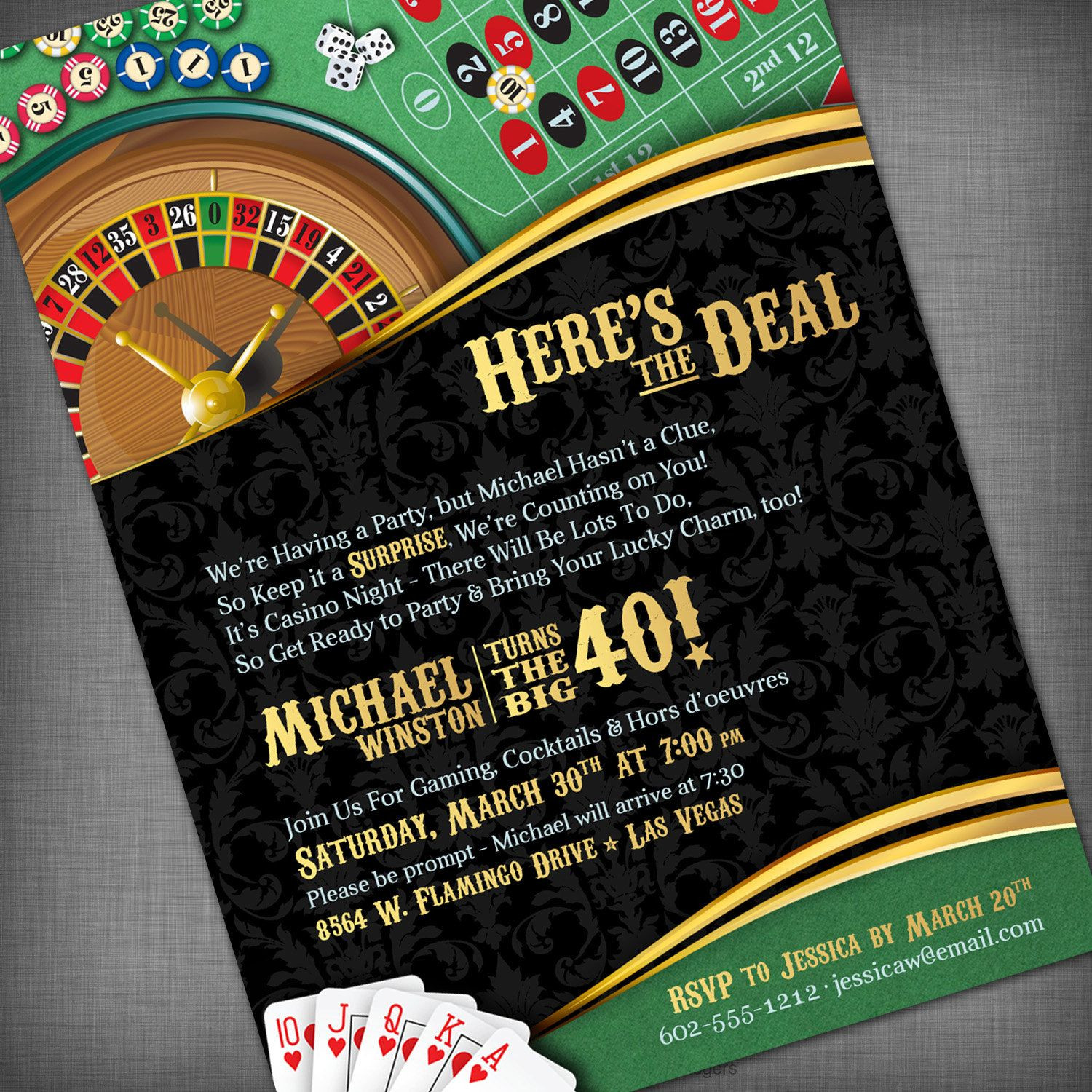 Casino theme Invitation Lovely Casino theme Invitation for Birthday Party Casino Game Night