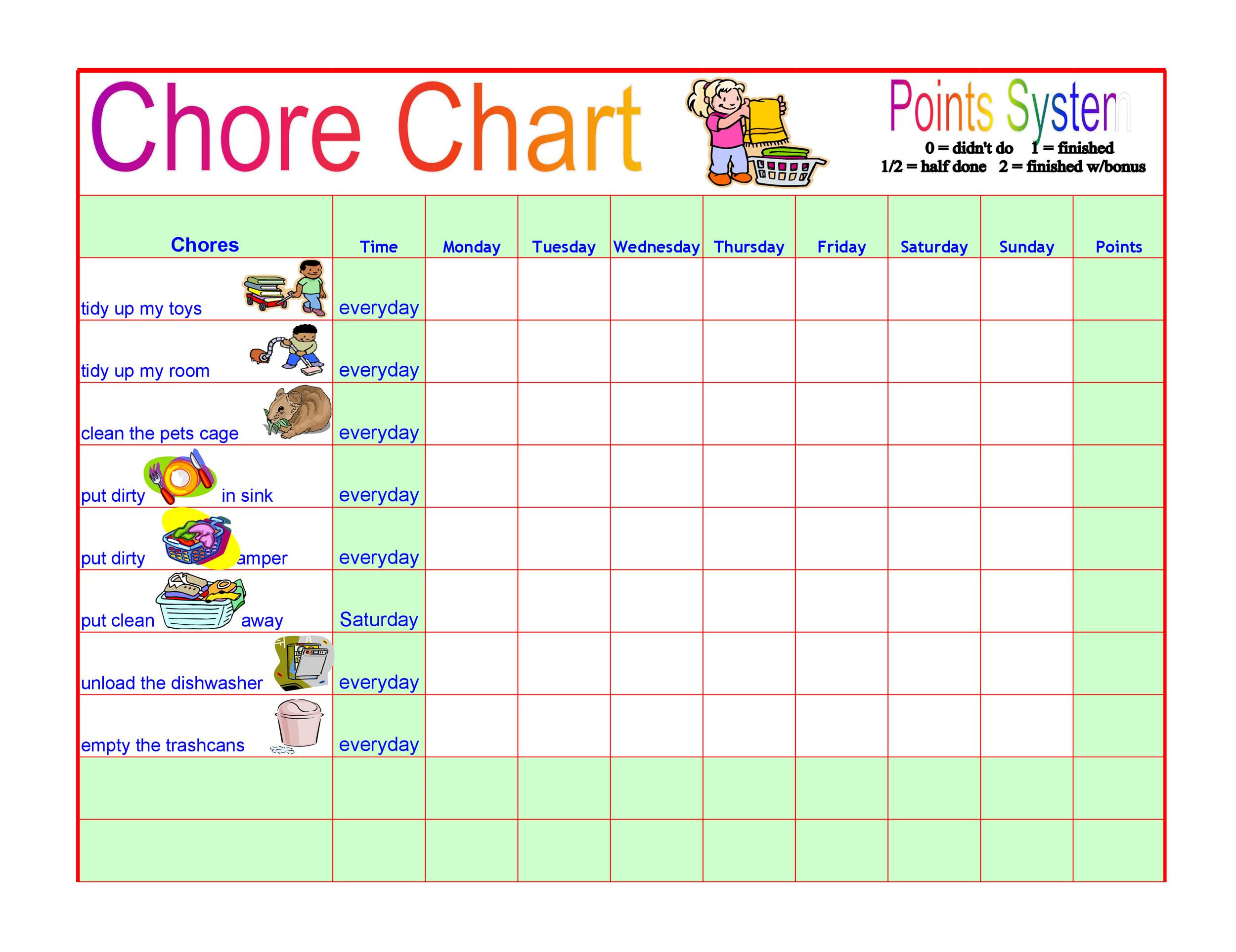 Chore Checklist Template Beautiful 46 Free Chore Chart Templates for Kids Templatelab