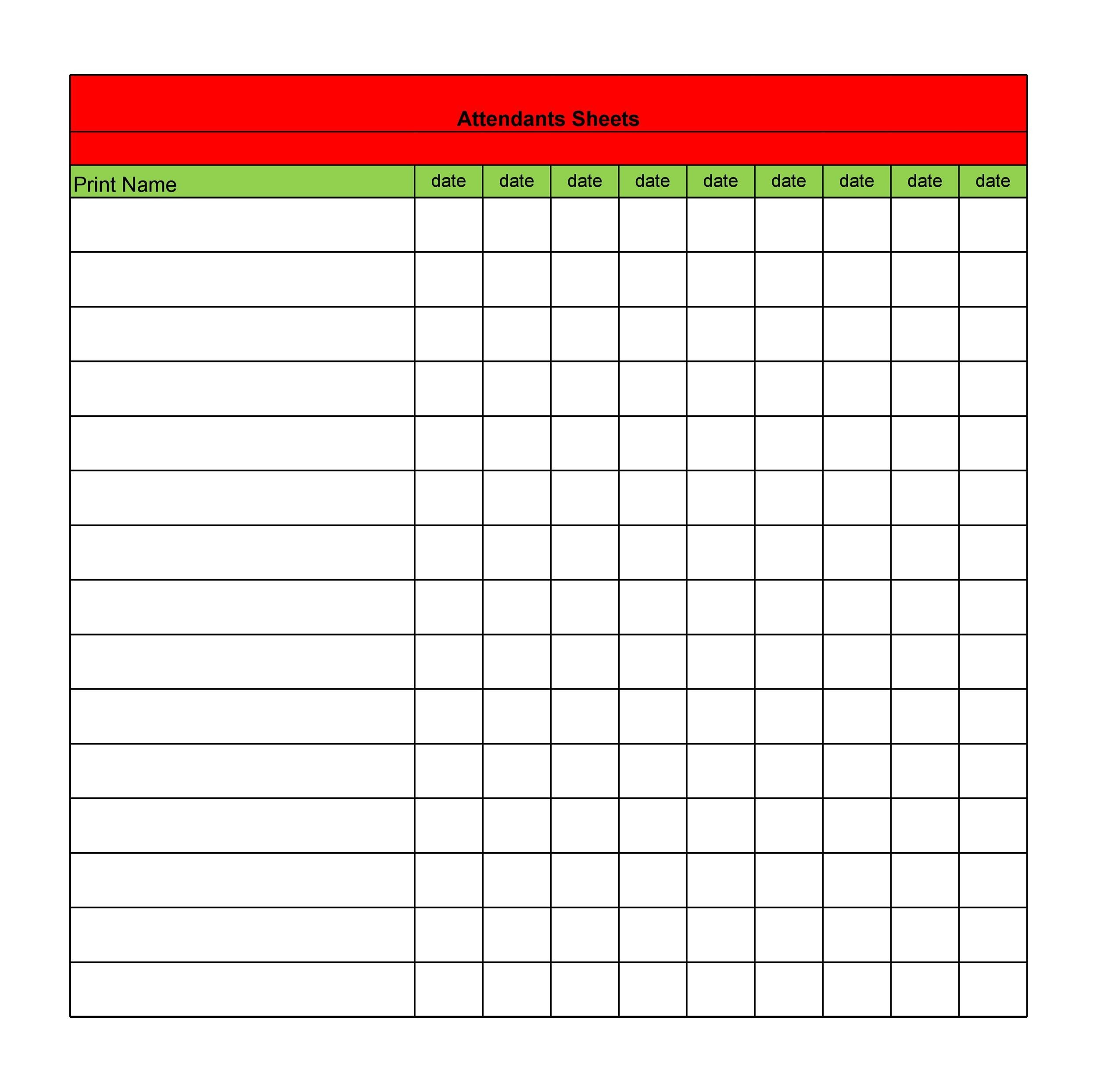 Class attendance Sheet Fresh 38 Free Printable attendance Sheet Templates