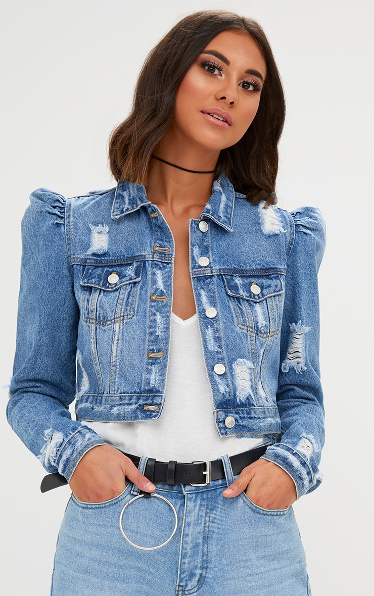 Cropped Denim Jacket Best Of Mid Wash Extreme Shoulder Cropped Denim Jacket