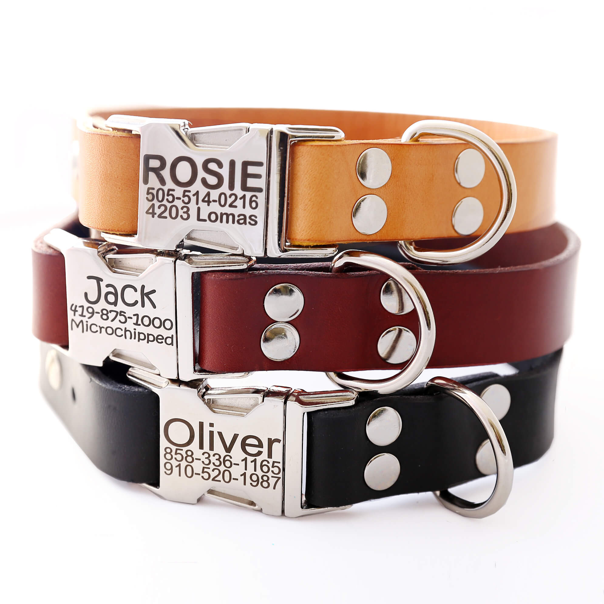 Custom Dog Collars Inspirational Classic Leather Dog Collar with Metal Brass Engraved Buckle