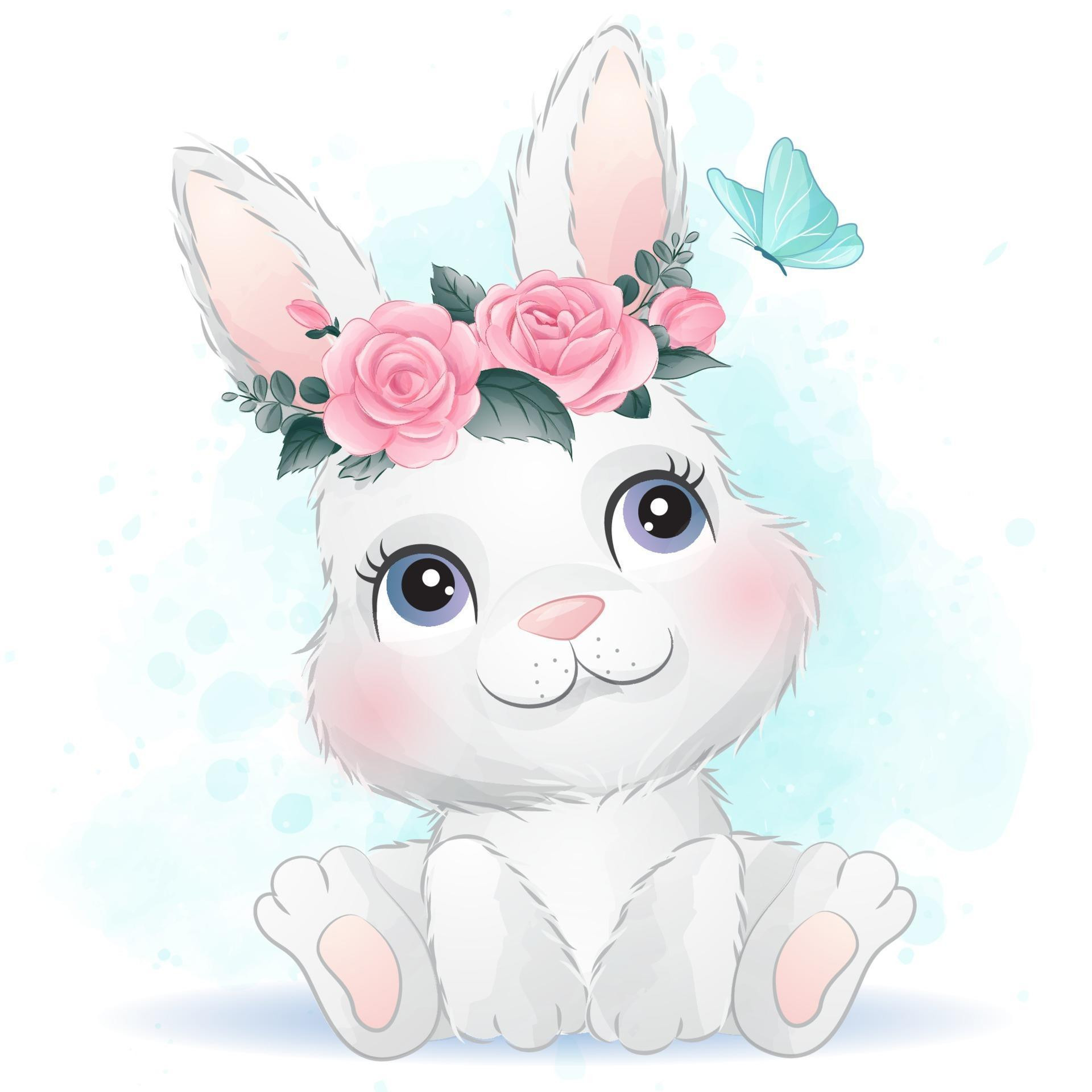 Cute Bunny Illustration Lovely Cute Little Bunny with Watercolor Illustration Vector Art at