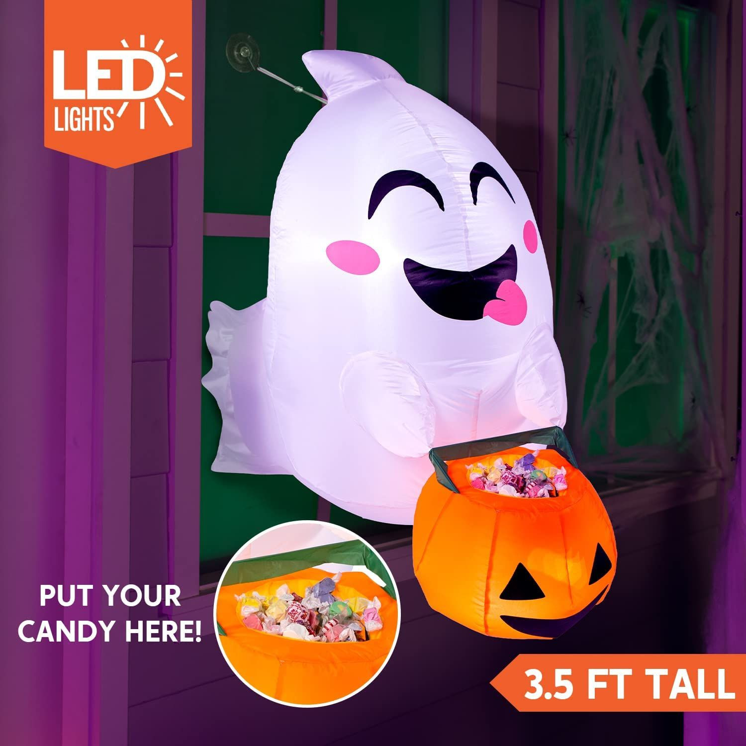 Cute Halloween Inflatables Lovely 3 5ft Cute Ghost Holding Candy Basket Halloween Inflatable In 2022