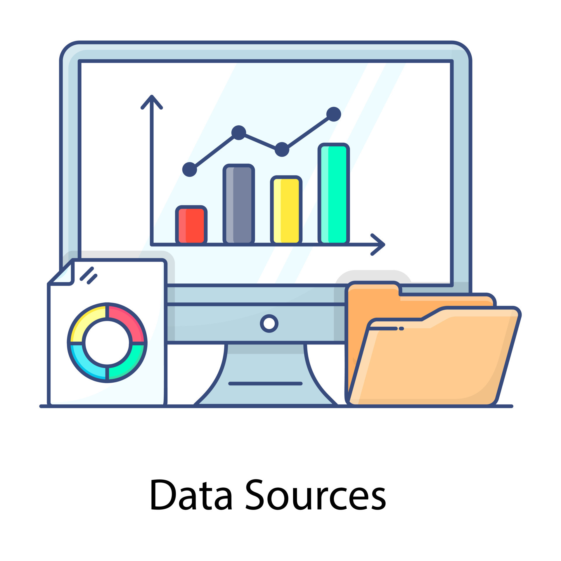 Data Clip Art Inspirational Data sources Flat Outline Concept Icon which Provides original form Of