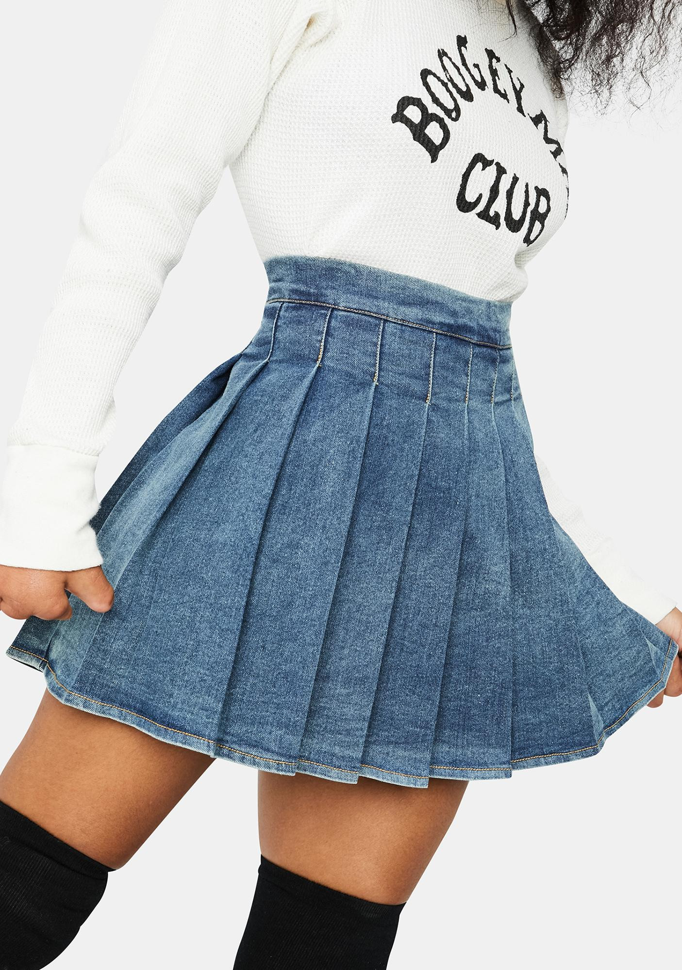 Denim Pleated Skirt Awesome Mini Dark Washed Denim Pleated Short Skirt