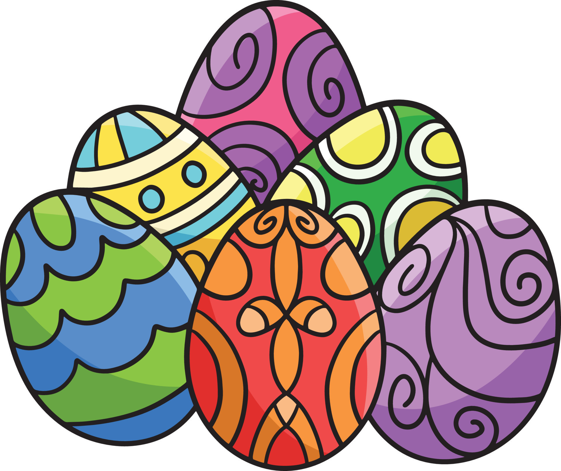 Easter Egg Clip Art Lovely Six Easter Eggs Cartoon Colored Clipart Vector Art at Vecteezy