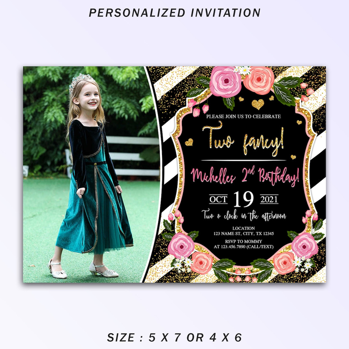 Fancy Birthday Invitations Lovely Two Fancy Birthday Party Invitation with Picture Two Fancy