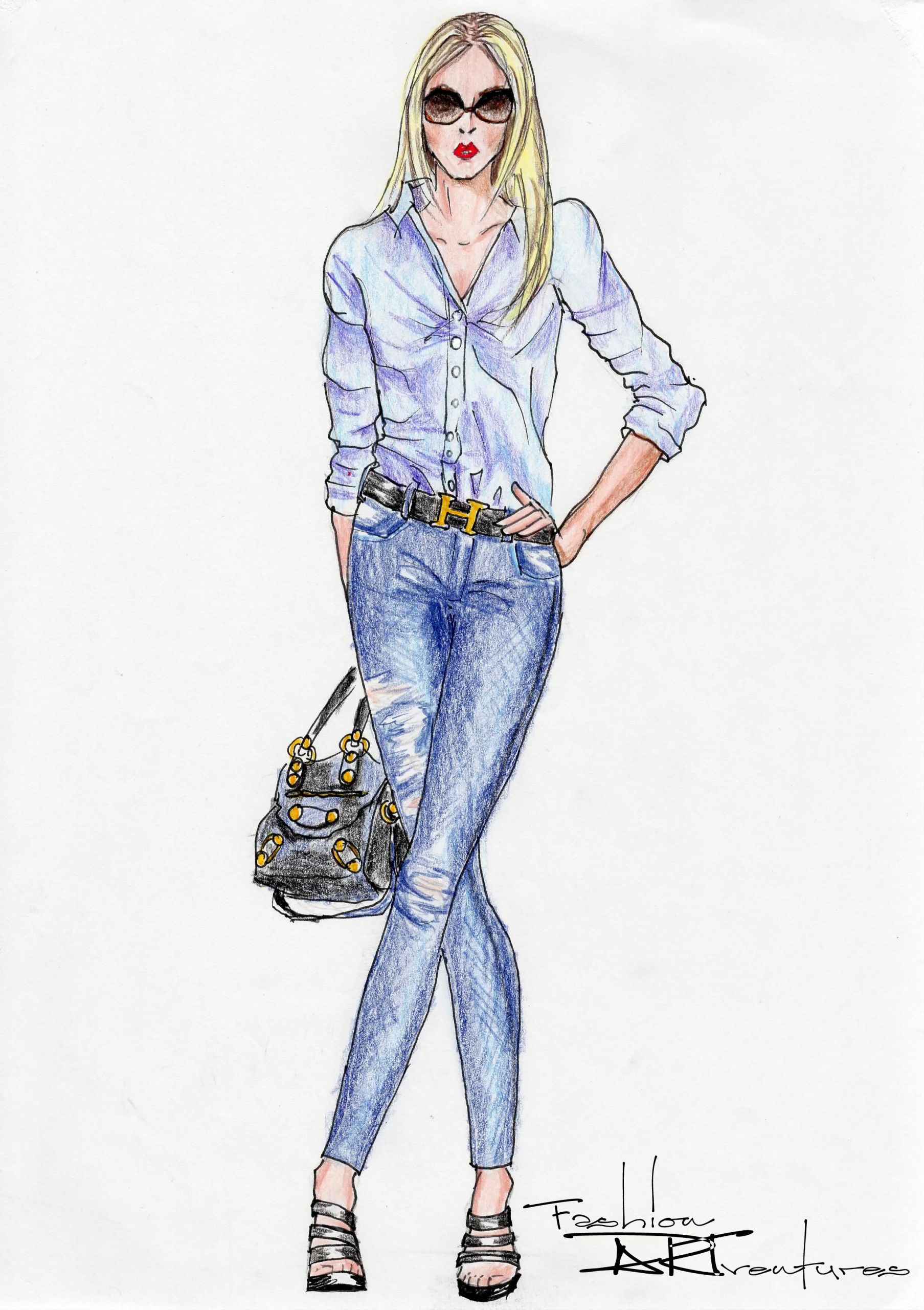 Fashion Drawing and Illustration New Amanda bynes Denim and Blue Blouse Tutorial Fashion Design Drawing