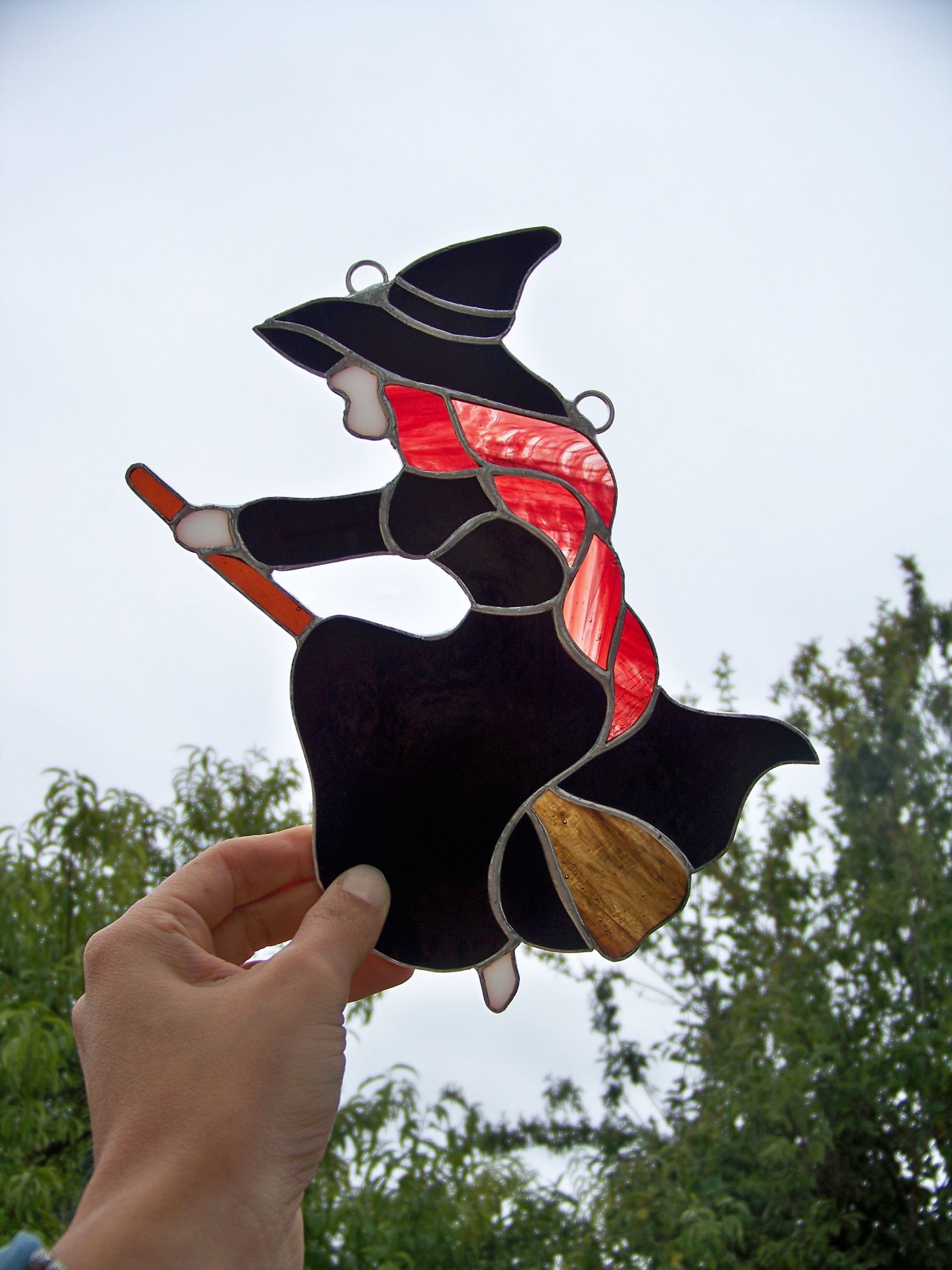 Flying Witch Decoration New Flying Witch Stained Glass Halloween Decoration Folklore